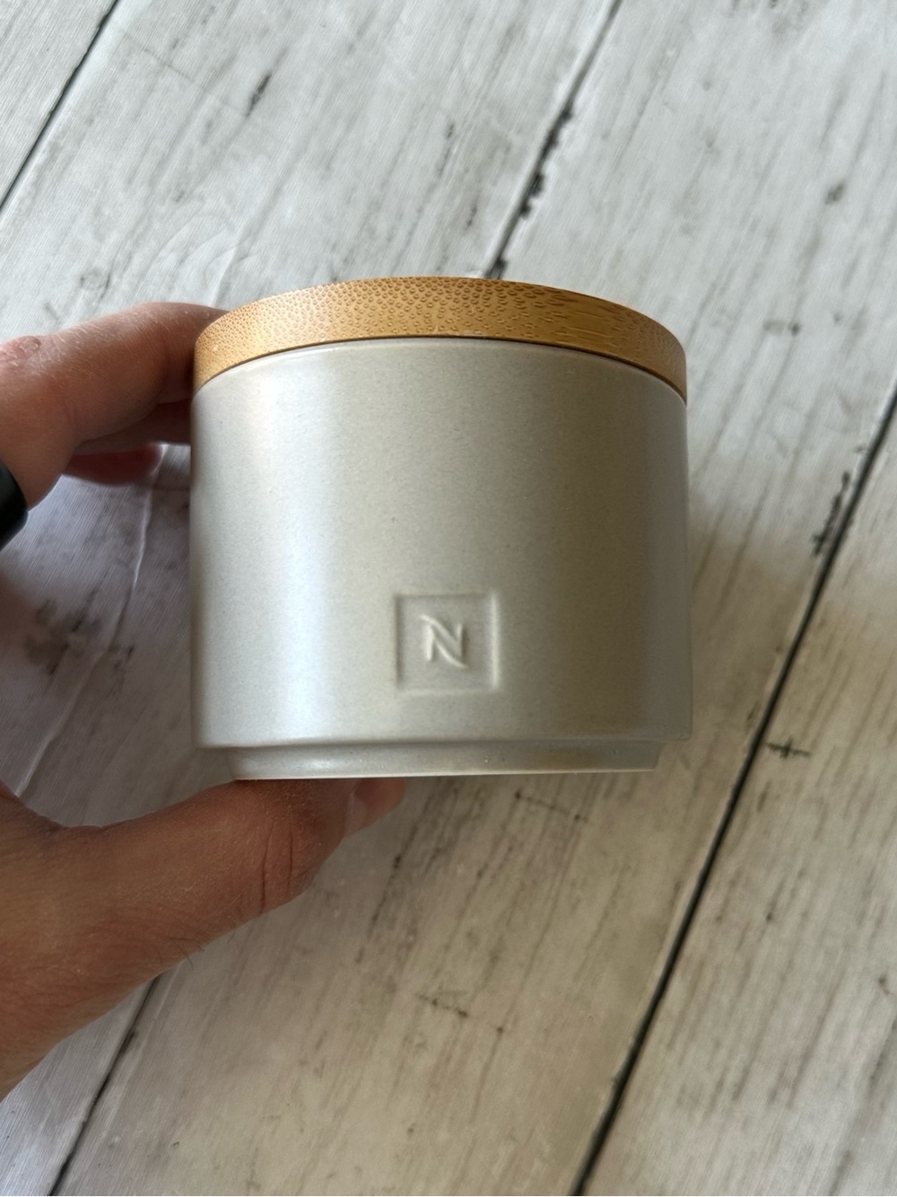 PREOWNED NESPRESSO SUGAR BOWL BAMBOO LID GREY CONTAINER